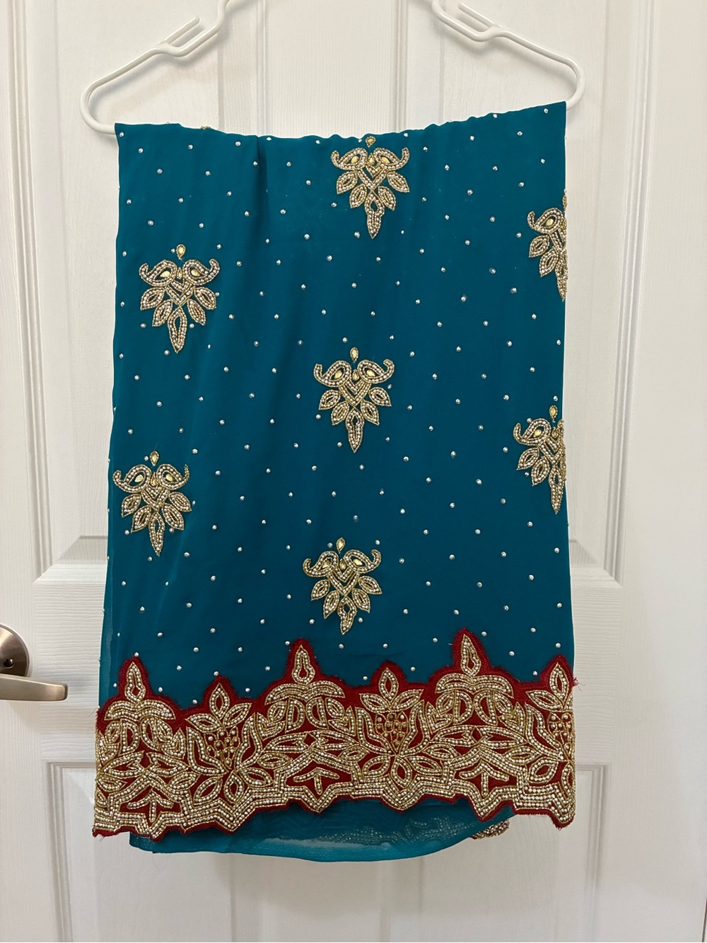 Teal Embellished Saree with Gold Beadwork
